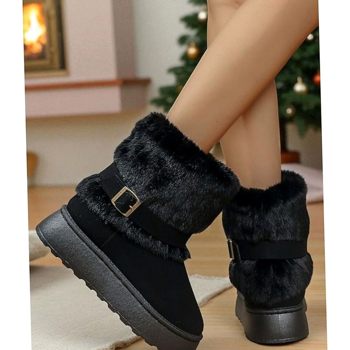 Bottes de neige femme à enfiler, col fausse fourrure 10