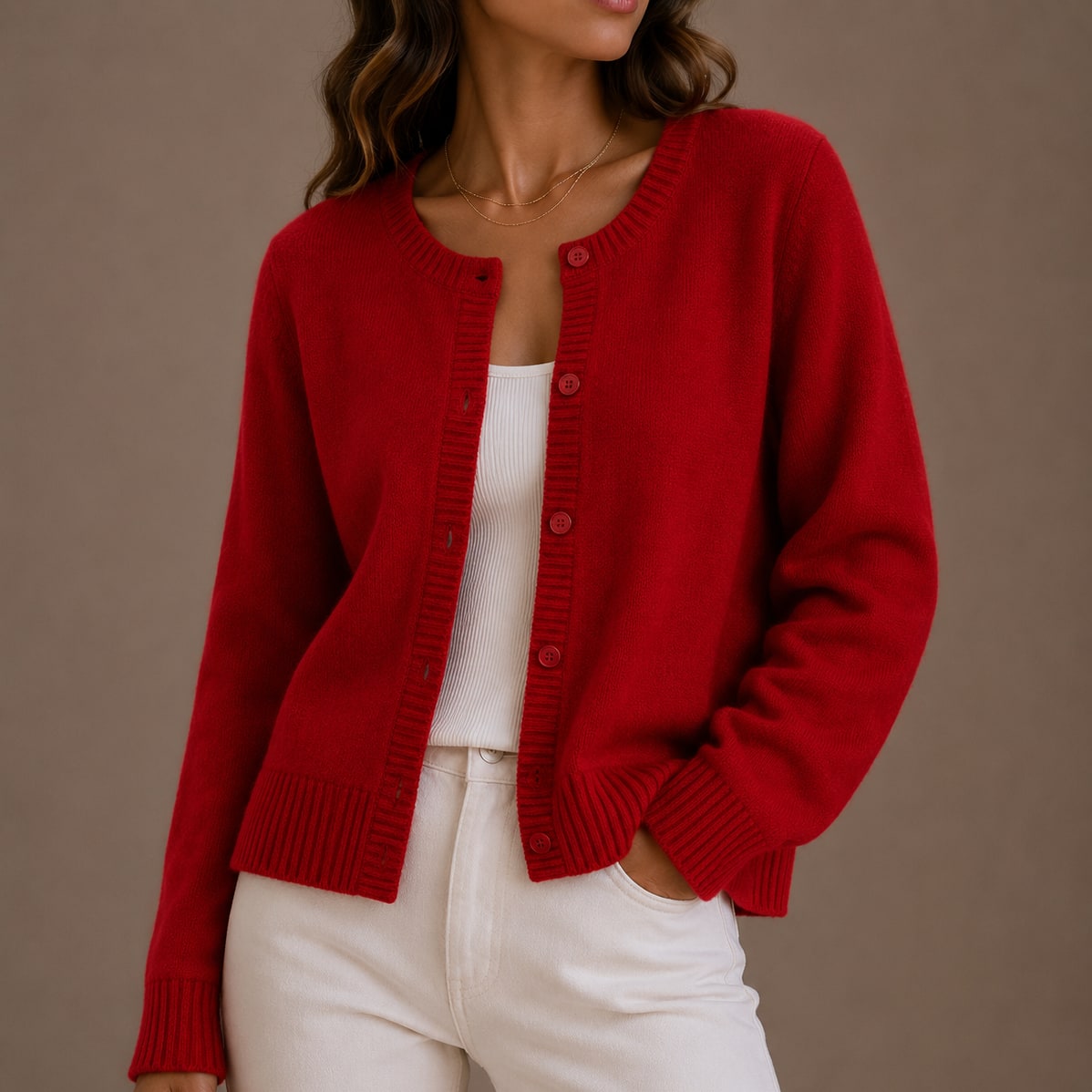 Maude gilet femme col rond maille douce rouge
