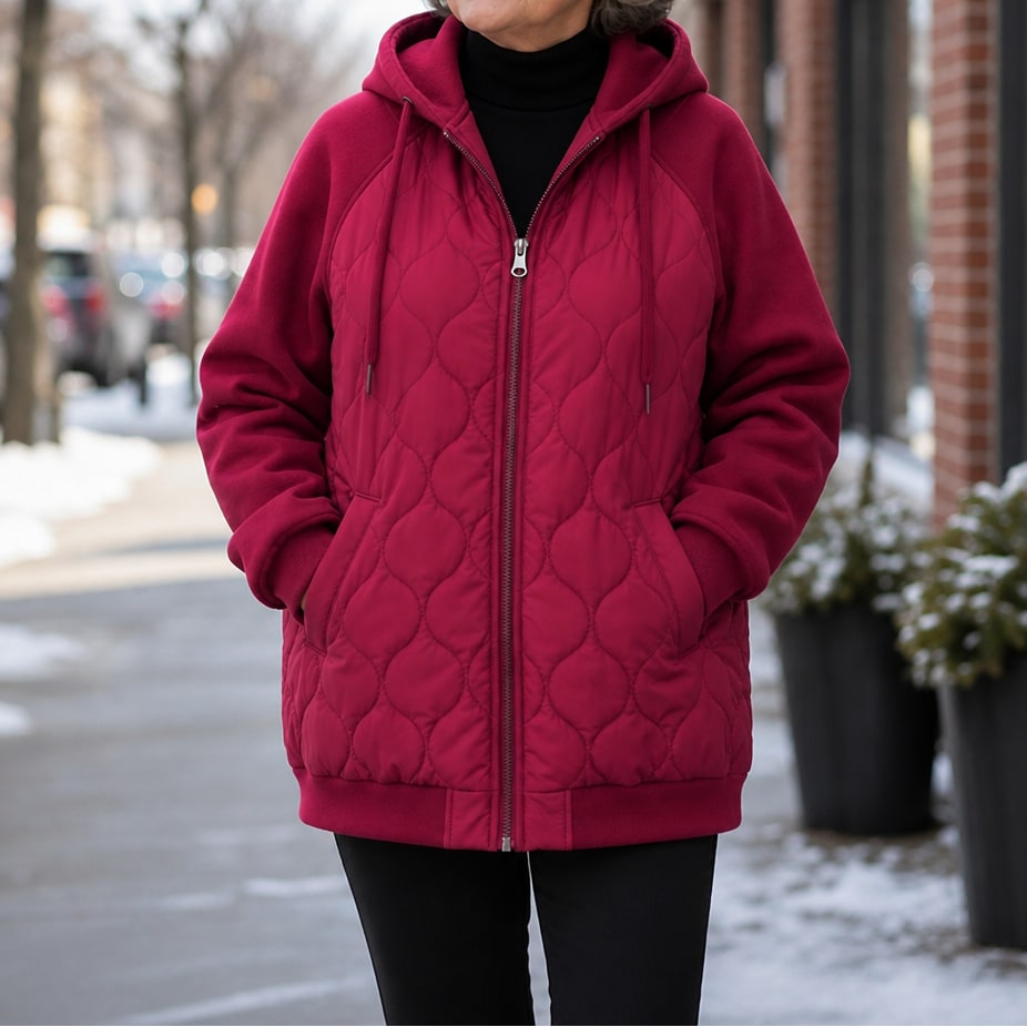 Doudoune femme rouge à capuche matelassée