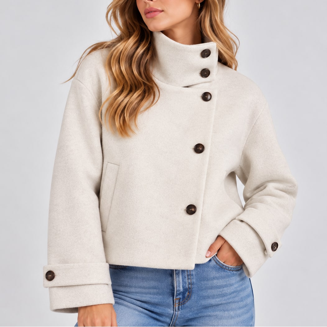 Elsa manteau femme col montant effet laine blanc