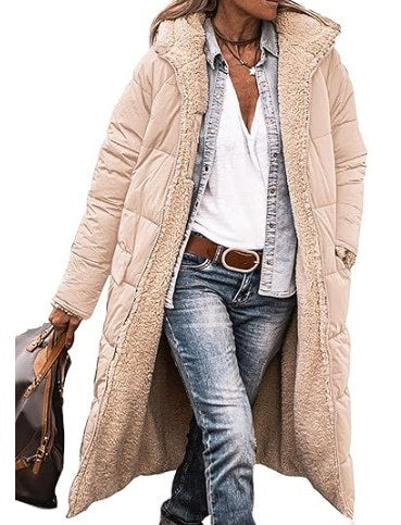 Manteau long réversible doublé teddy, coloris beige