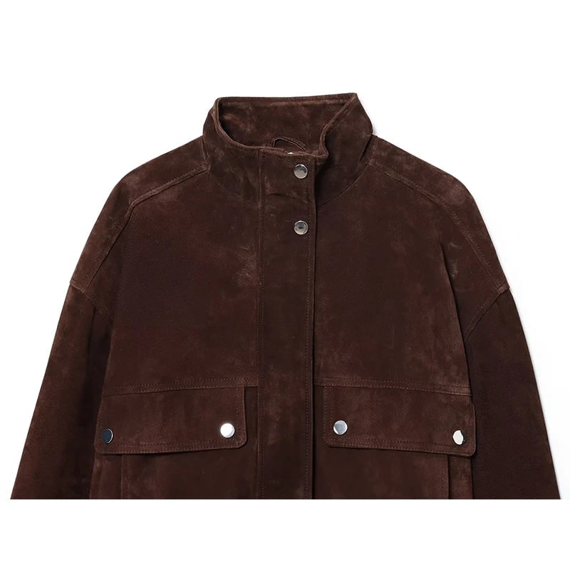 Grandes poches plaquées de la veste effet daim