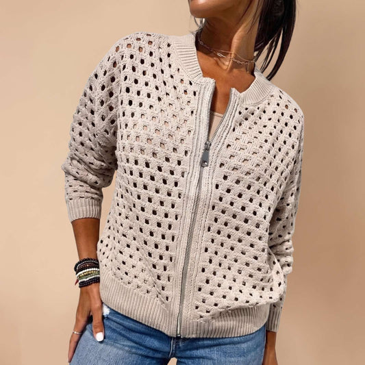 Cardigan zippé en maille ajourée
