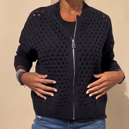 Cardigan zippé en maille ajourée