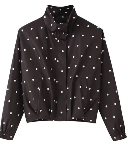 Blouson à pois col montant, col montant fermé