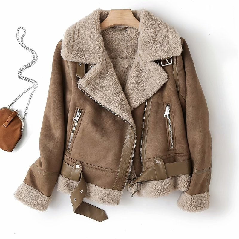 Blouson aviateur effet daim doublé sherpa, coloris marron