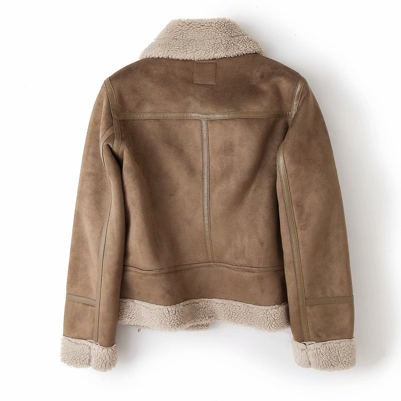 Blouson aviateur effet daim doublé sherpa, vue de dos
