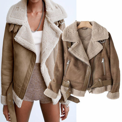 Blouson aviateur effet daim doublé sherpa, porté et vue produit