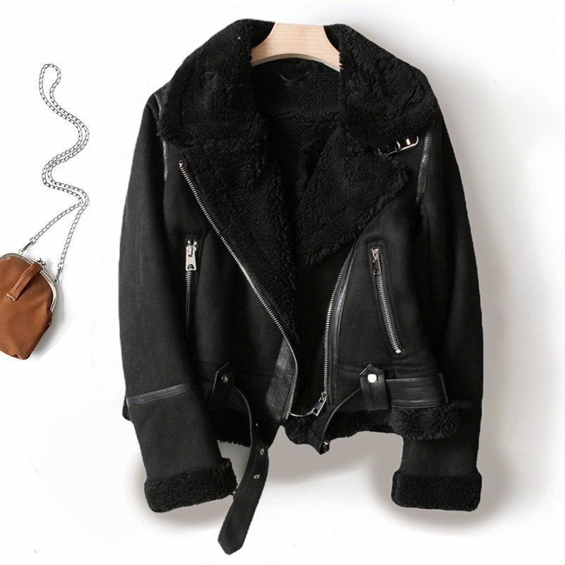 Blouson aviateur effet daim doublé sherpa, coloris noir