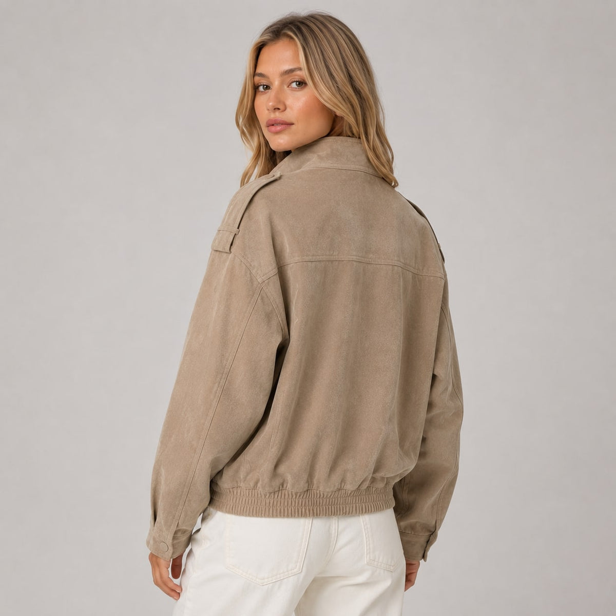 Blouson aviateur femme effet daim vu de dos 3