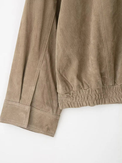Détail du poignet côtelé du blouson effet daim 5