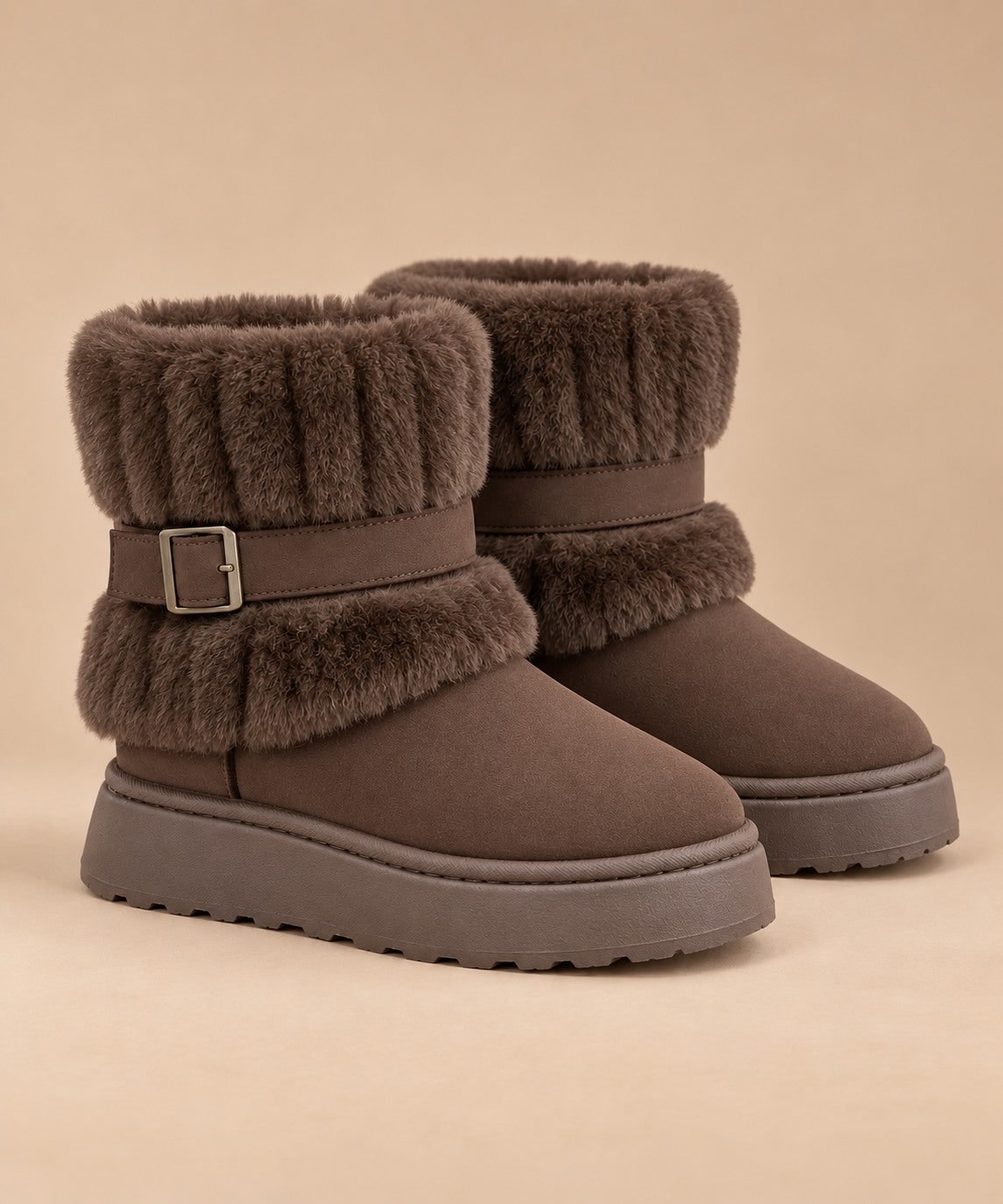 Bottes de neige femme à enfiler, col fausse fourrure 1