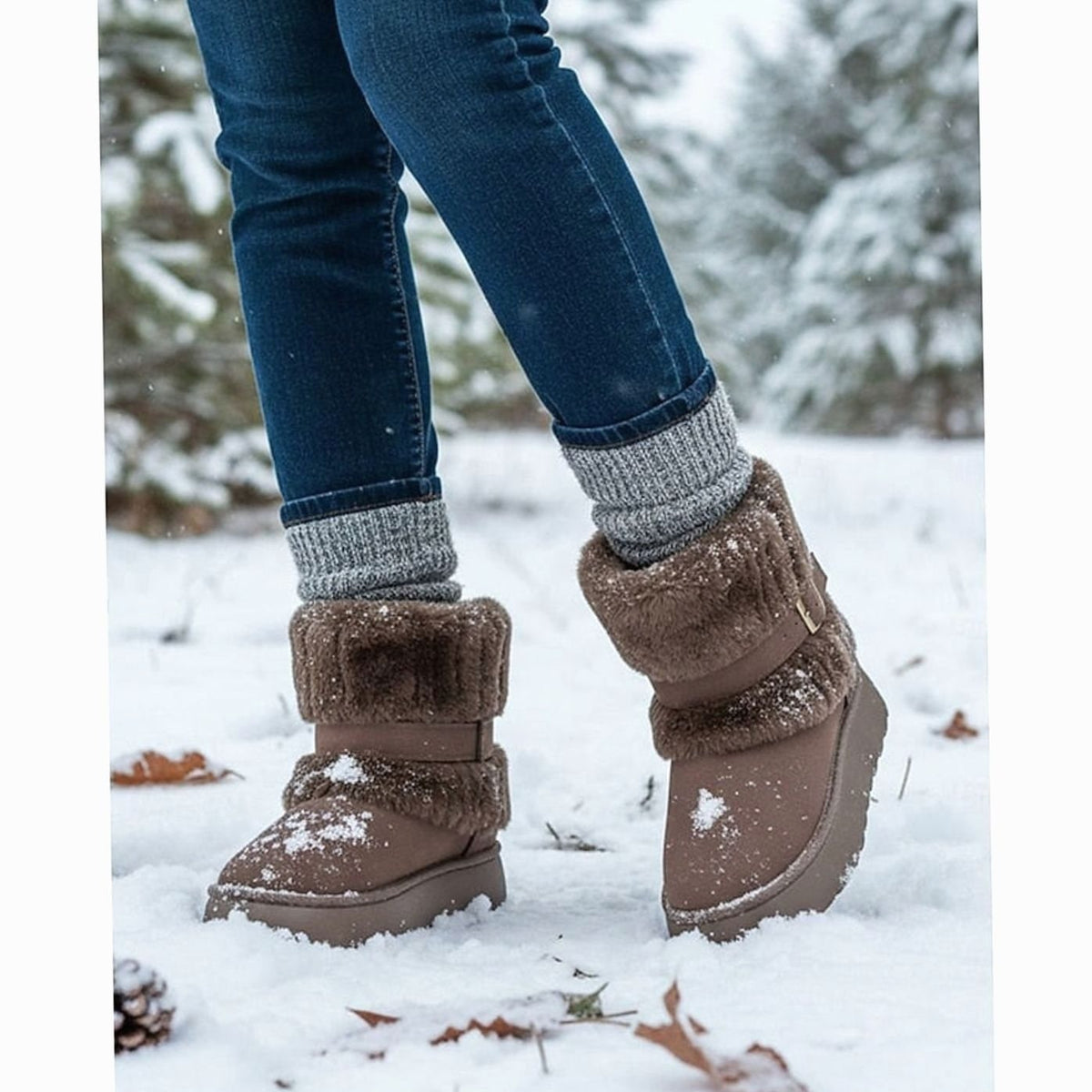 Bottes de neige femme à enfiler, col fausse fourrure 4