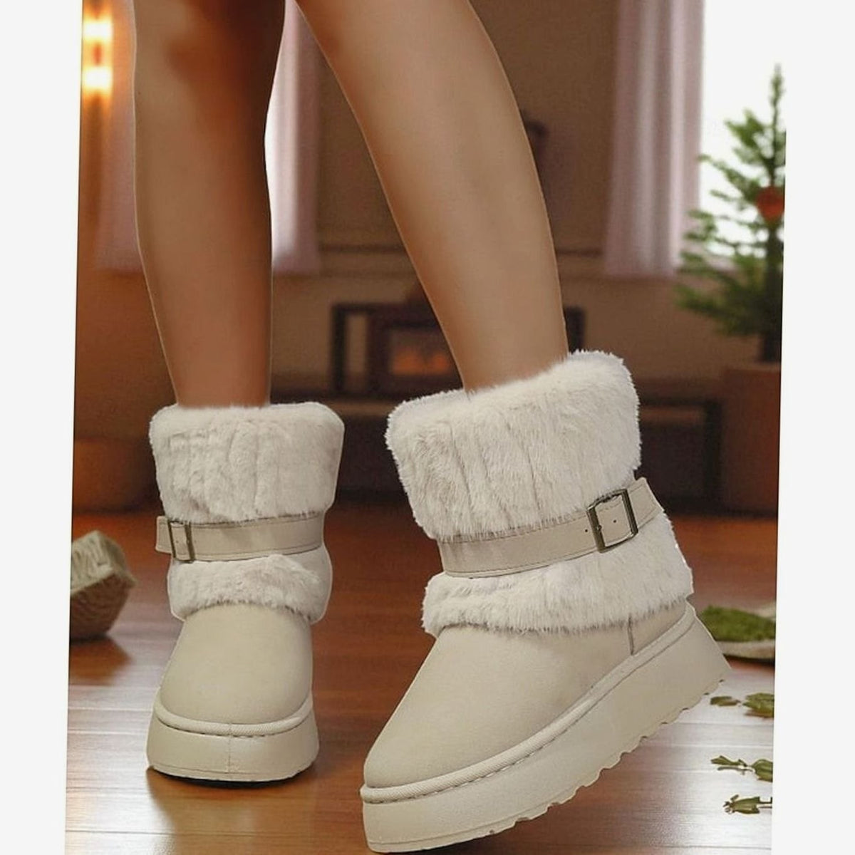 Bottes de neige femme à enfiler, col fausse fourrure 6