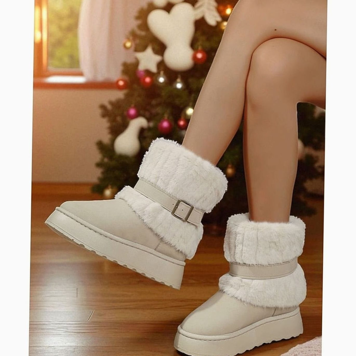 Bottes de neige femme à enfiler, col fausse fourrure 7