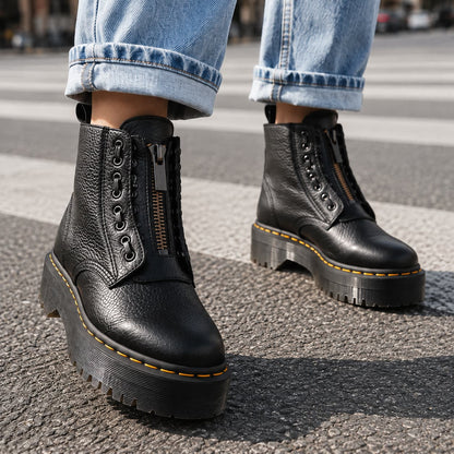 Bottines à plateforme épaisse et crantée avec zip devant 1