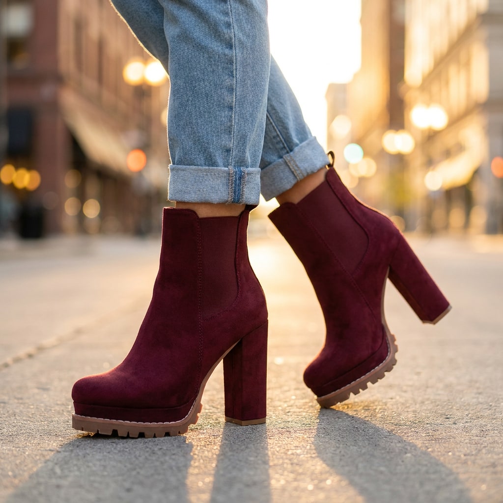 Bottines à talon bloc effet daim femme, plateforme 1