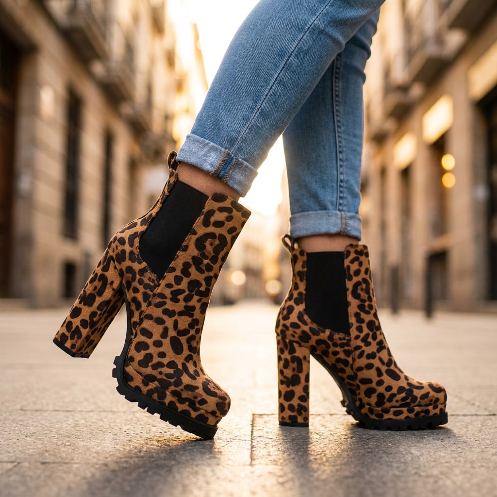 Bottines à talon bloc effet daim femme, plateforme 5