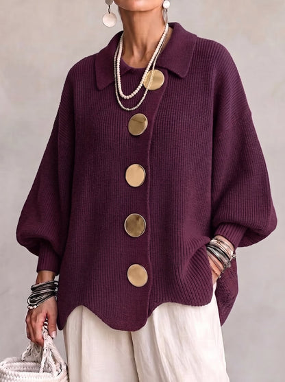 Cardigan oversize femme, manches lanterne, boutons dorés 4