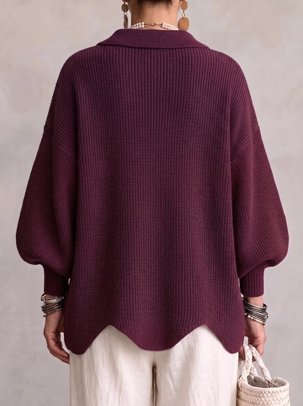 Cardigan oversize femme, manches lanterne, boutons dorés 5
