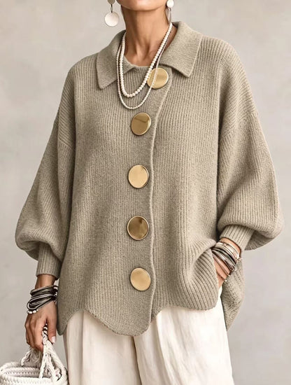 Cardigan oversize femme, manches lanterne, boutons dorés 7