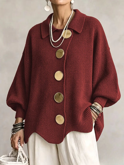 Cardigan oversize femme, manches lanterne, boutons dorés 8