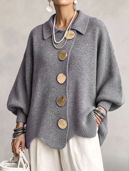 Cardigan oversize femme, manches lanterne, boutons dorés 9