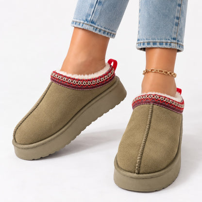 Léonie chaussons femme plateforme à enfiler vert olive