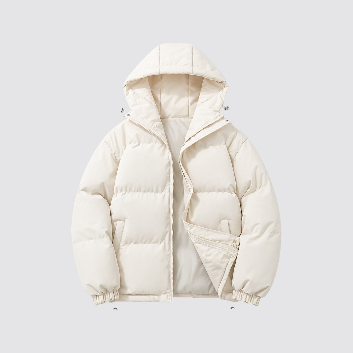 Doudoune courte à capuche blanc cassé