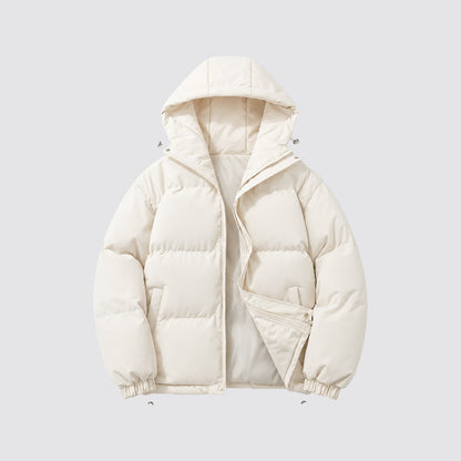 Doudoune courte à capuche blanc cassé