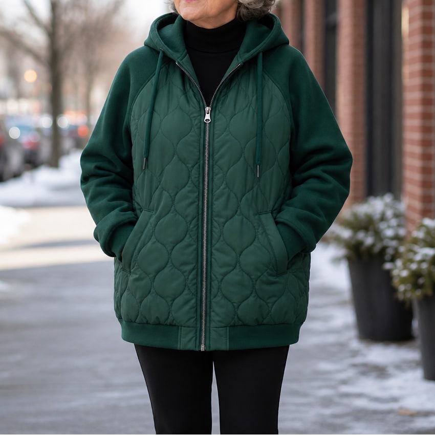 Doudoune femme verte à capuche matelassée
