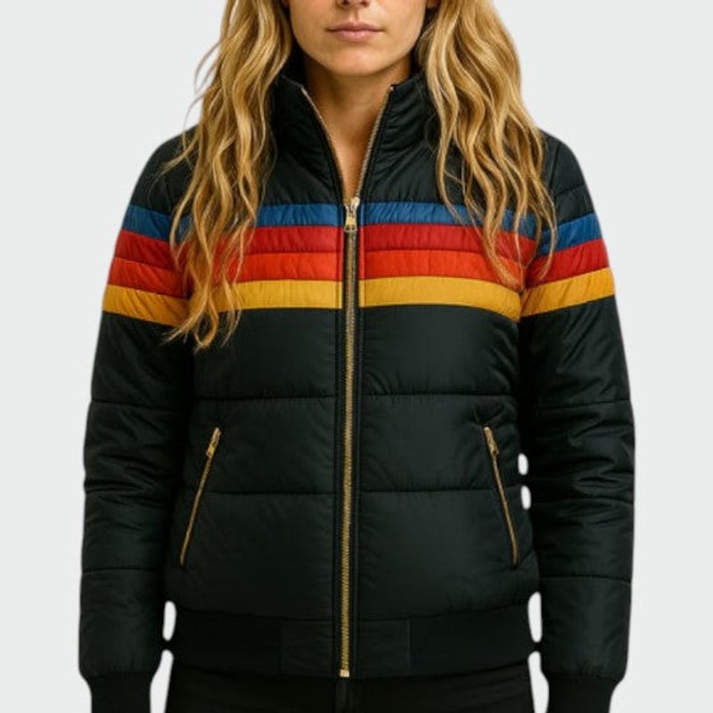 Doudoune femme imperméable à capuche color block noire 1