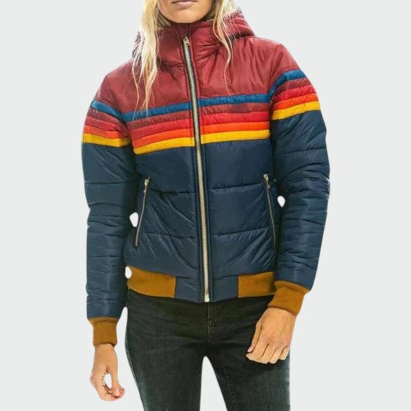 Doudoune femme imperméable color block bleu marine 2