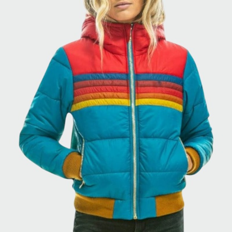 Doudoune femme imperméable color block bleu 3
