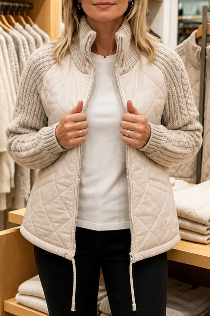 Doudoune femme beige matelassée à manches en maille