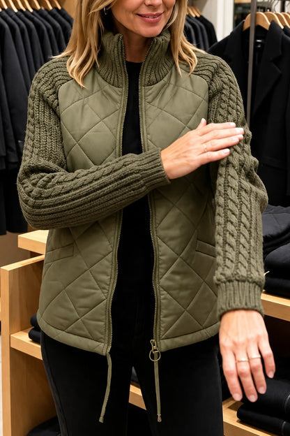 Doudoune femme vert militaire matelassée à manches en maille