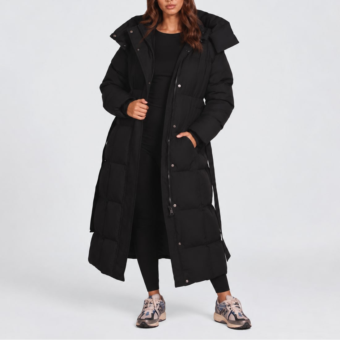 Louise | Femme Longue Ceinturée Capuche Matelassée Hiver Doudoune 1