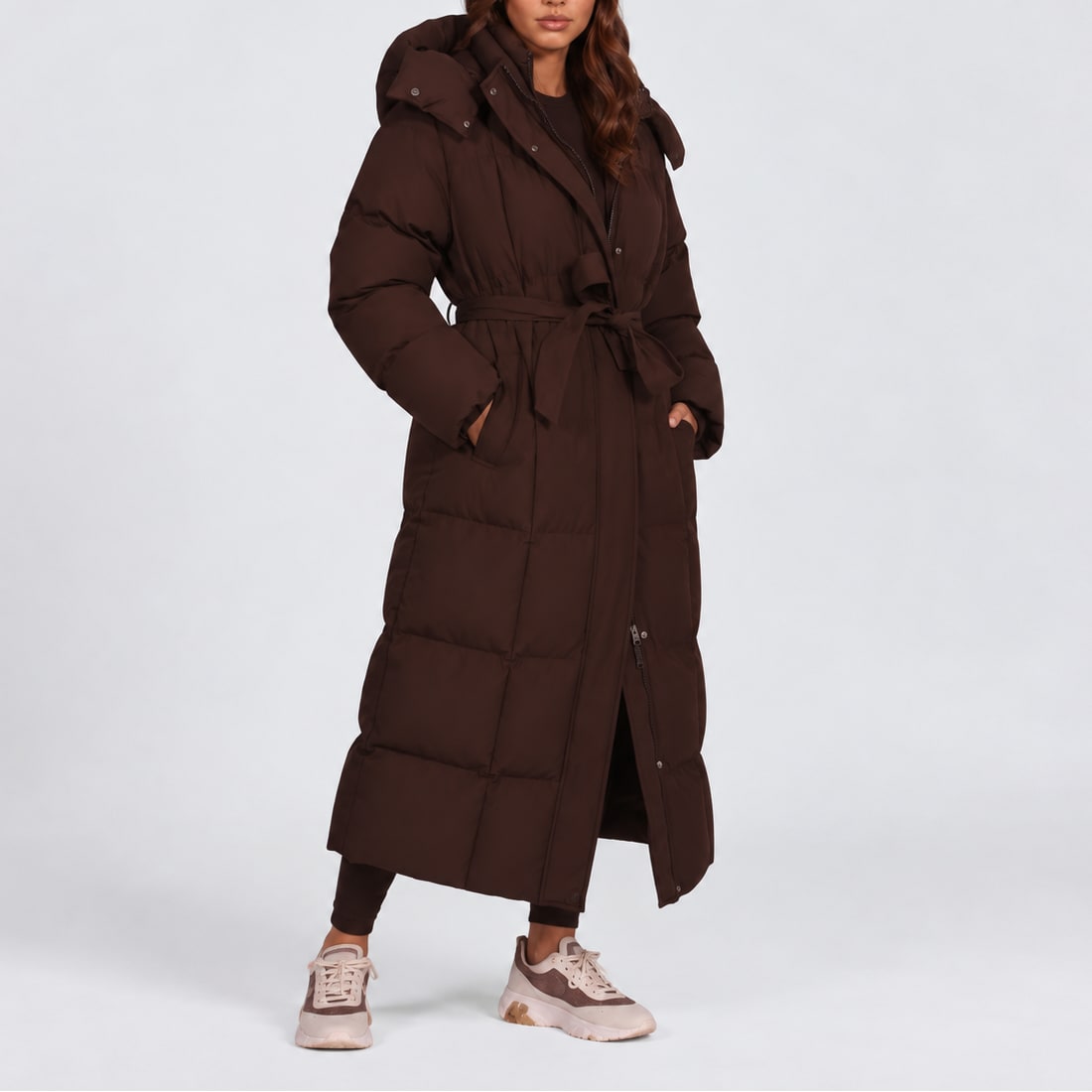 Louise | Femme Longue Ceinturée Capuche Matelassée Hiver Doudoune 2