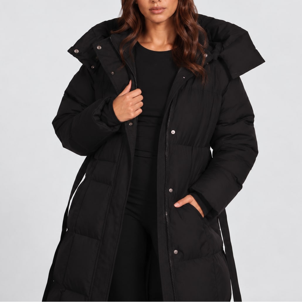 Louise | Femme Longue Ceinturée Capuche Matelassée Hiver Doudoune 3