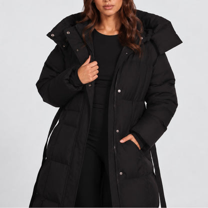 Louise | Femme Longue Ceinturée Capuche Matelassée Hiver Doudoune 3