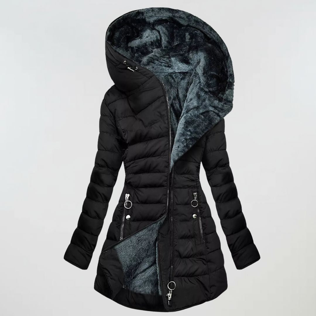 Doudoune longue femme noire à capuche doublée