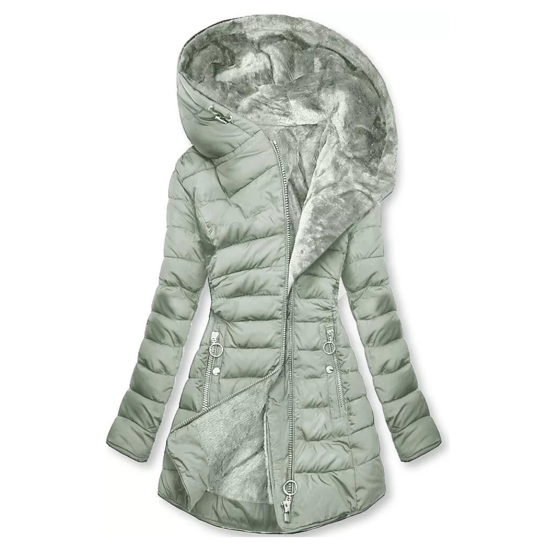Doudoune longue femme vert menthe à capuche doublée