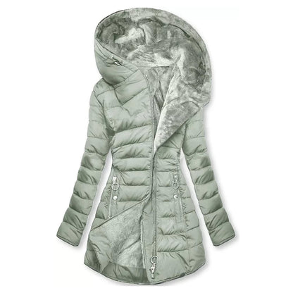 Doudoune longue femme vert menthe à capuche doublée