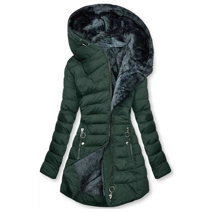 Doudoune longue femme vert foncé à capuche doublée
