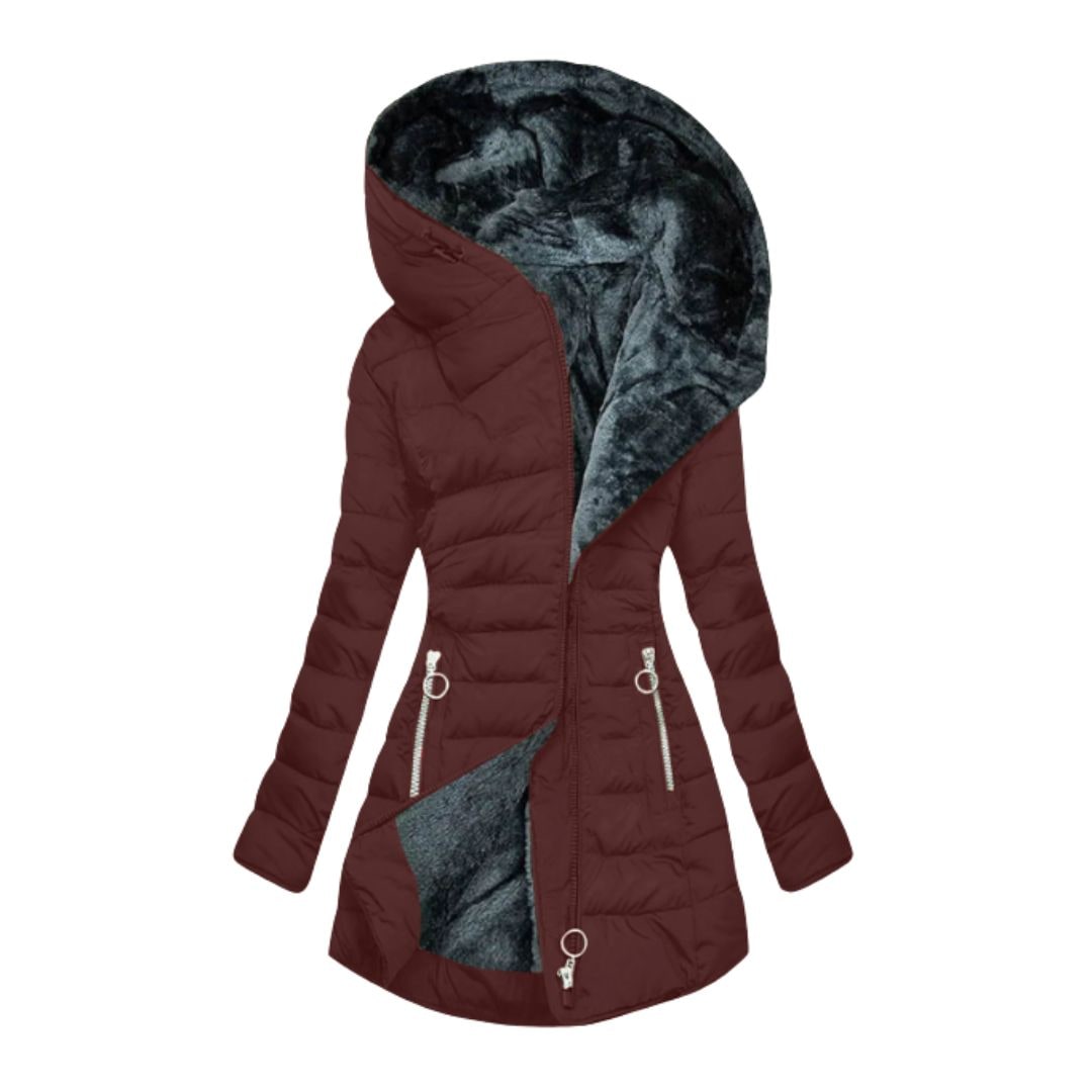 Doudoune longue femme bordeaux à capuche doublée