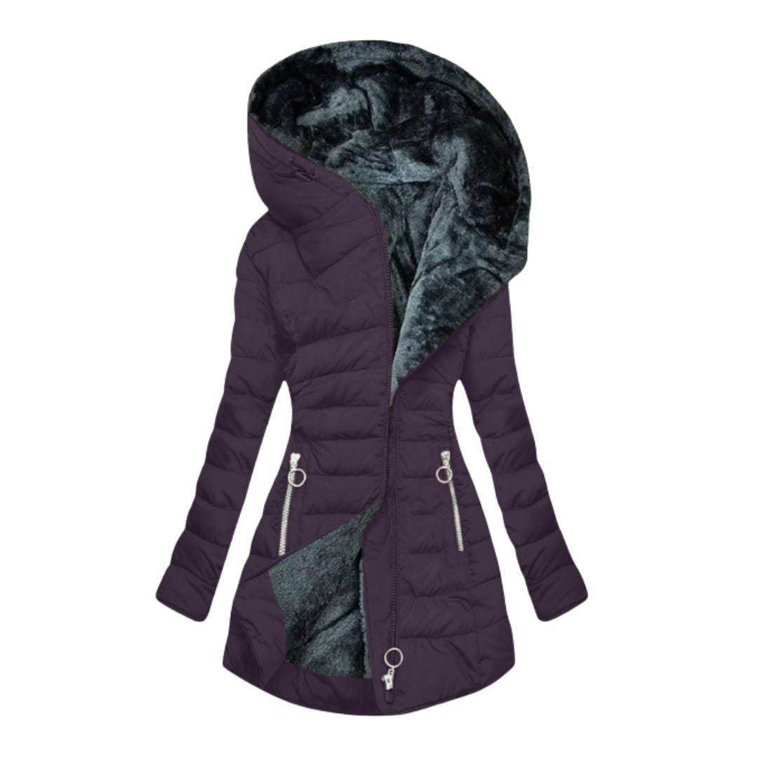 Doudoune longue femme violette à capuche doublée