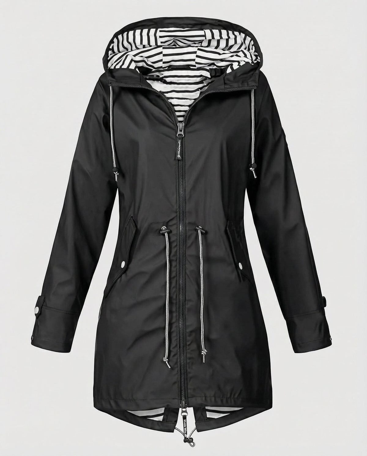 Imperméable à capuche doublure rayée, coloris noir, vue produit