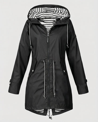 Imperméable à capuche doublure rayée, coloris noir, vue produit