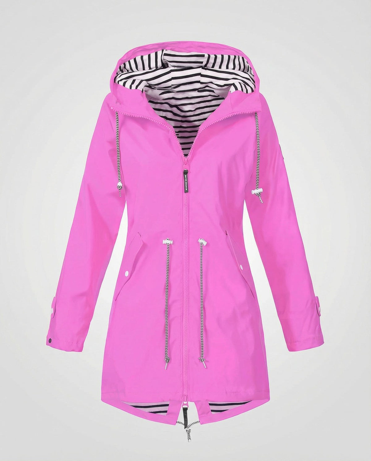 Imperméable à capuche doublure rayée, coloris rose