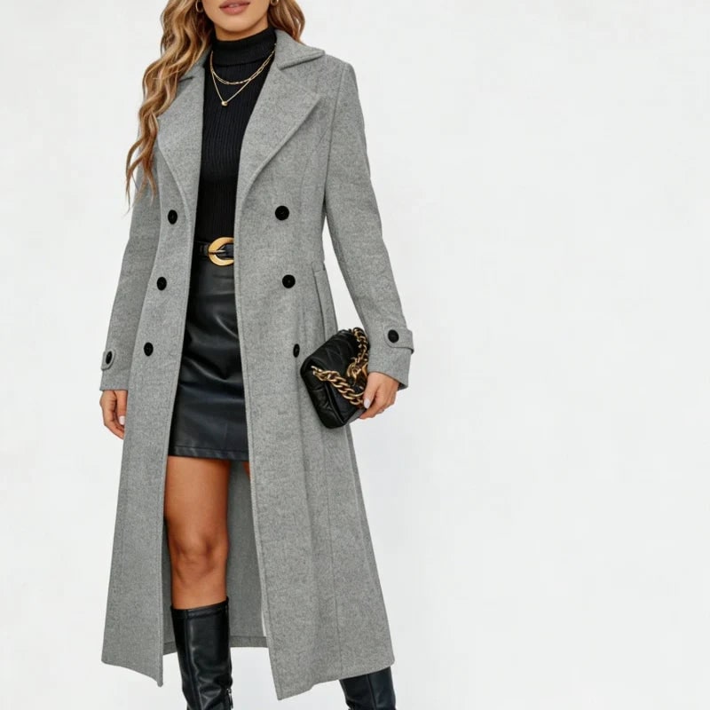 Manteau croisé effet laine à revers cranté et coupe cintrée 4